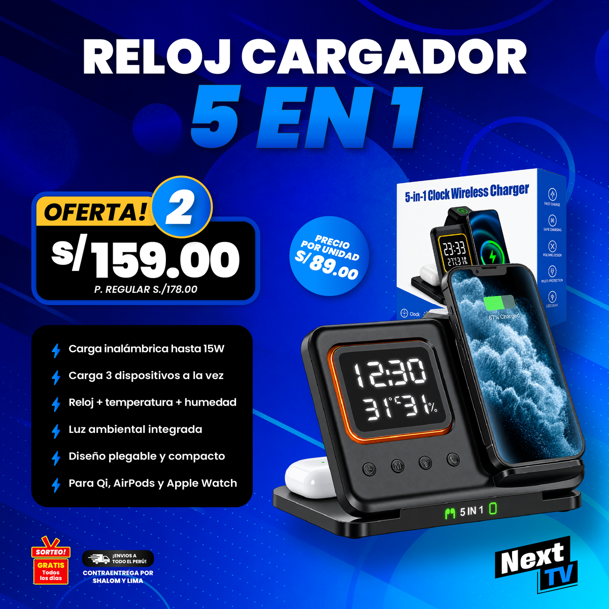RELOJ CARGADOR 5 EN 1 N2295