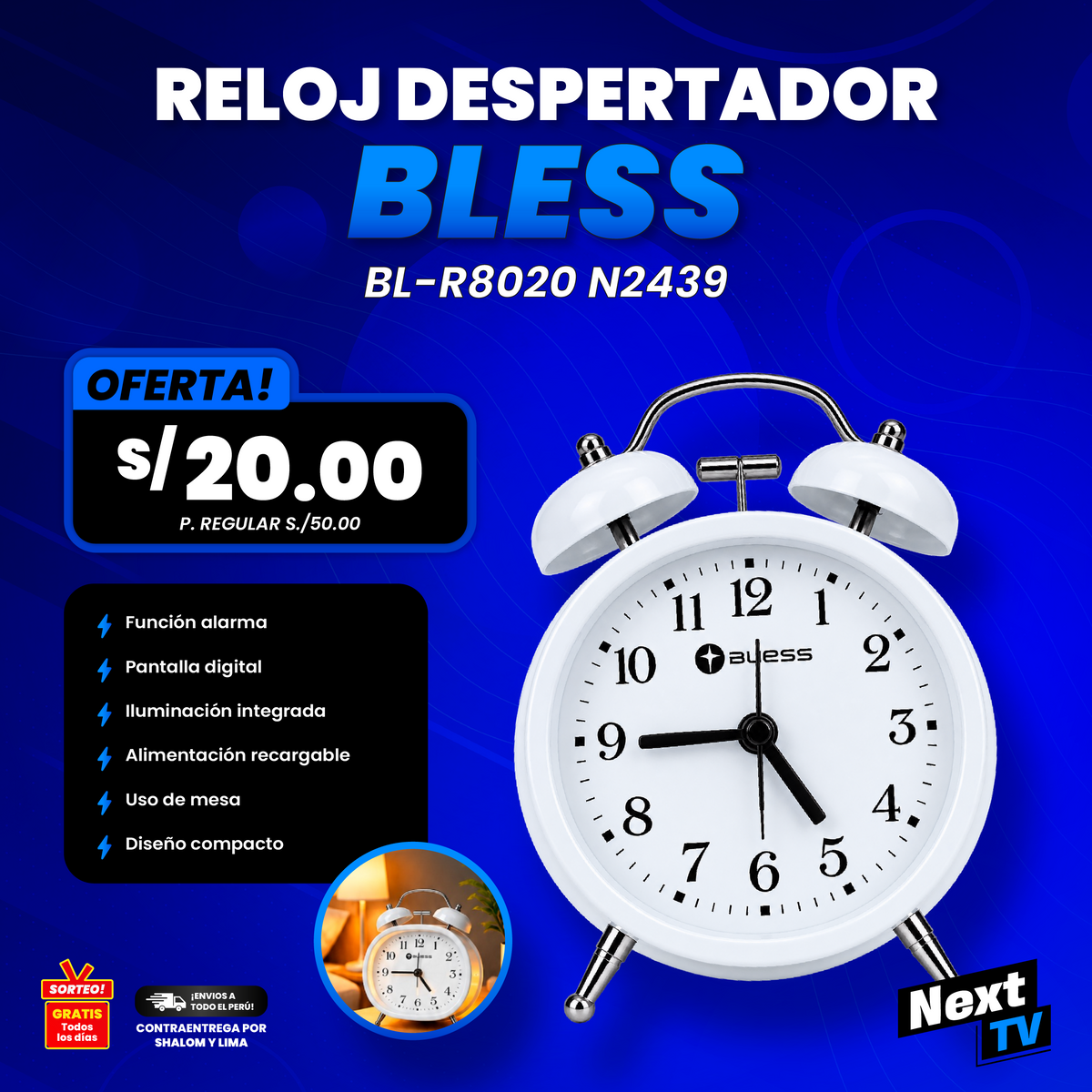 RELOJ DESPERTADOR BLESS BL-R8020 N2439
