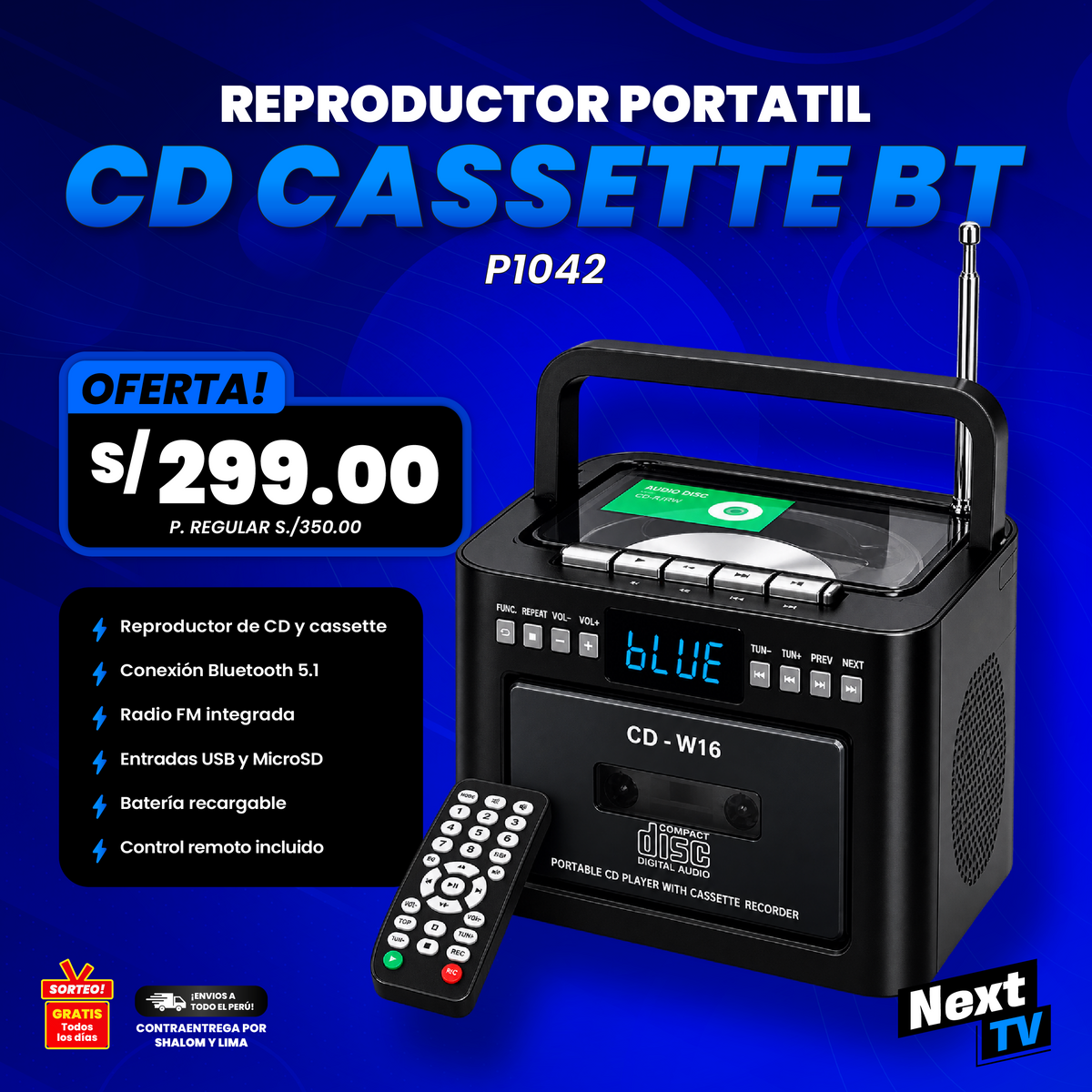 REPRODUCTOR PORTATIL CD-W16 CD CASSETTE BLUETOOTH P1042
