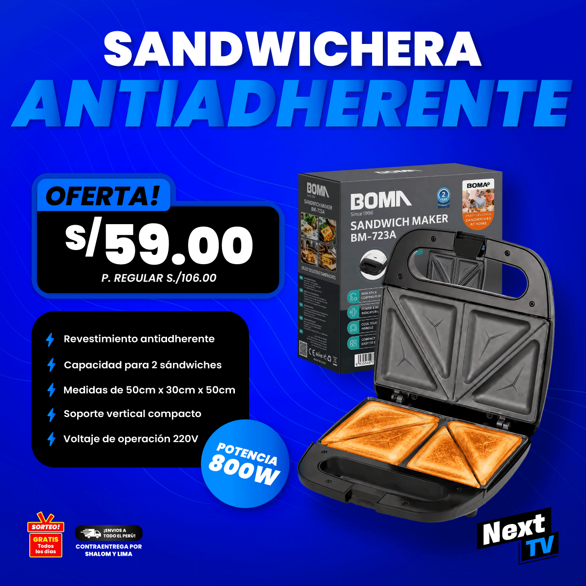 SANDWICHERA ANTIADHERENTEM 800W BM-723A