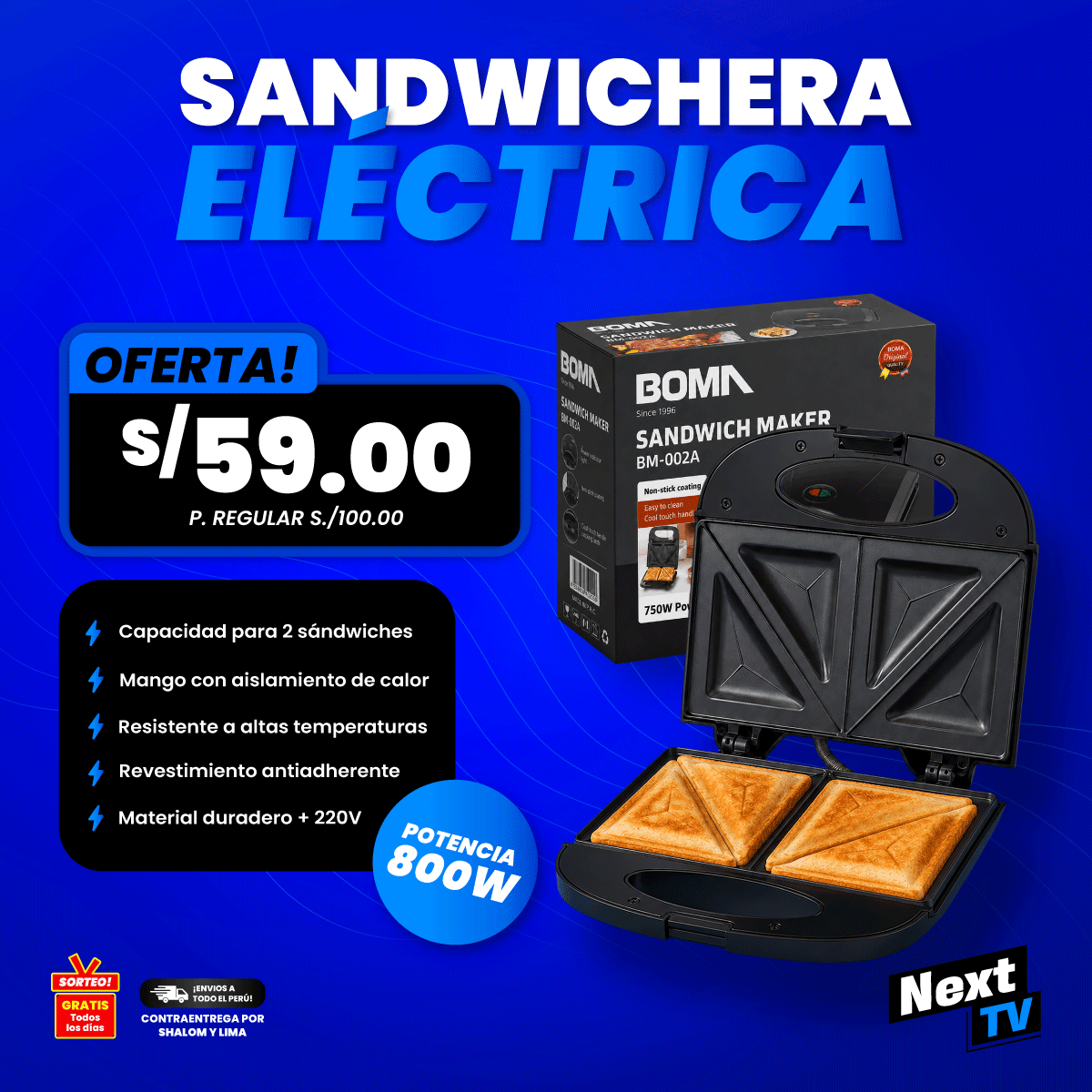 SANDWICHERA ELÉCTRICA 800W BM-002A