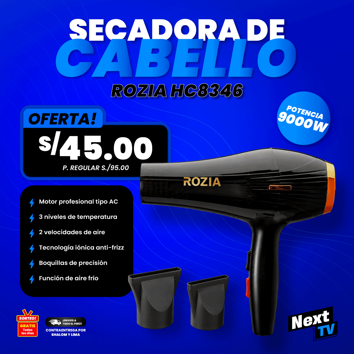 SECADORA DE CABELLO ROZIA HC8346 9000W - L839