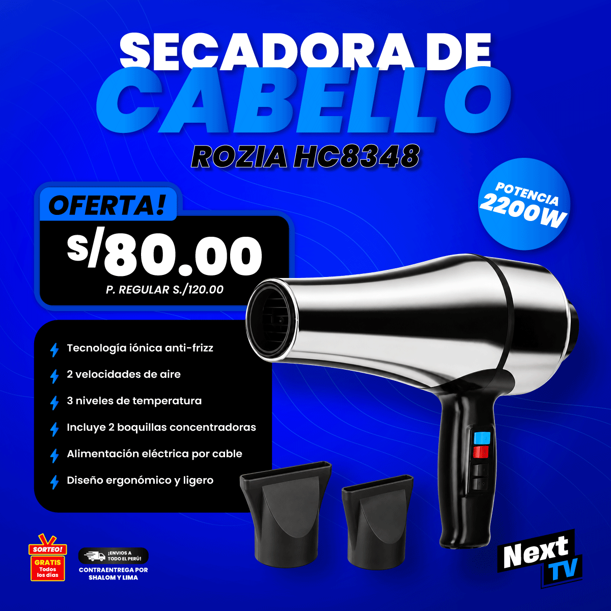 SECADORA DE CABELLO ROZIA HC8348 2200W - L840