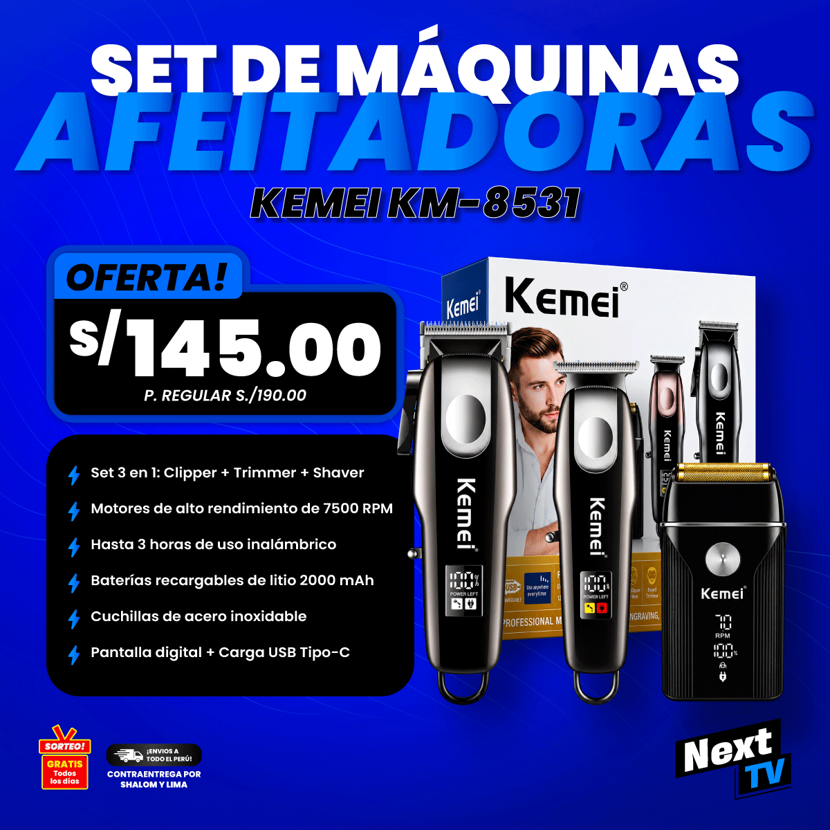SET DE MÁQUINAS AFEITADORAS KEMEI KM-8531 - N1566