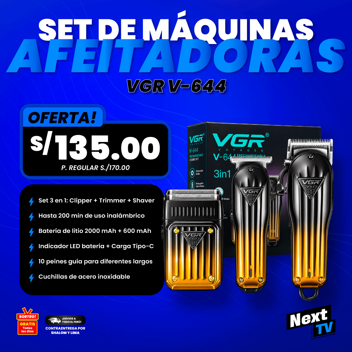 SET DE MÁQUINAS AFEITADORAS VGR V-644 - N2355