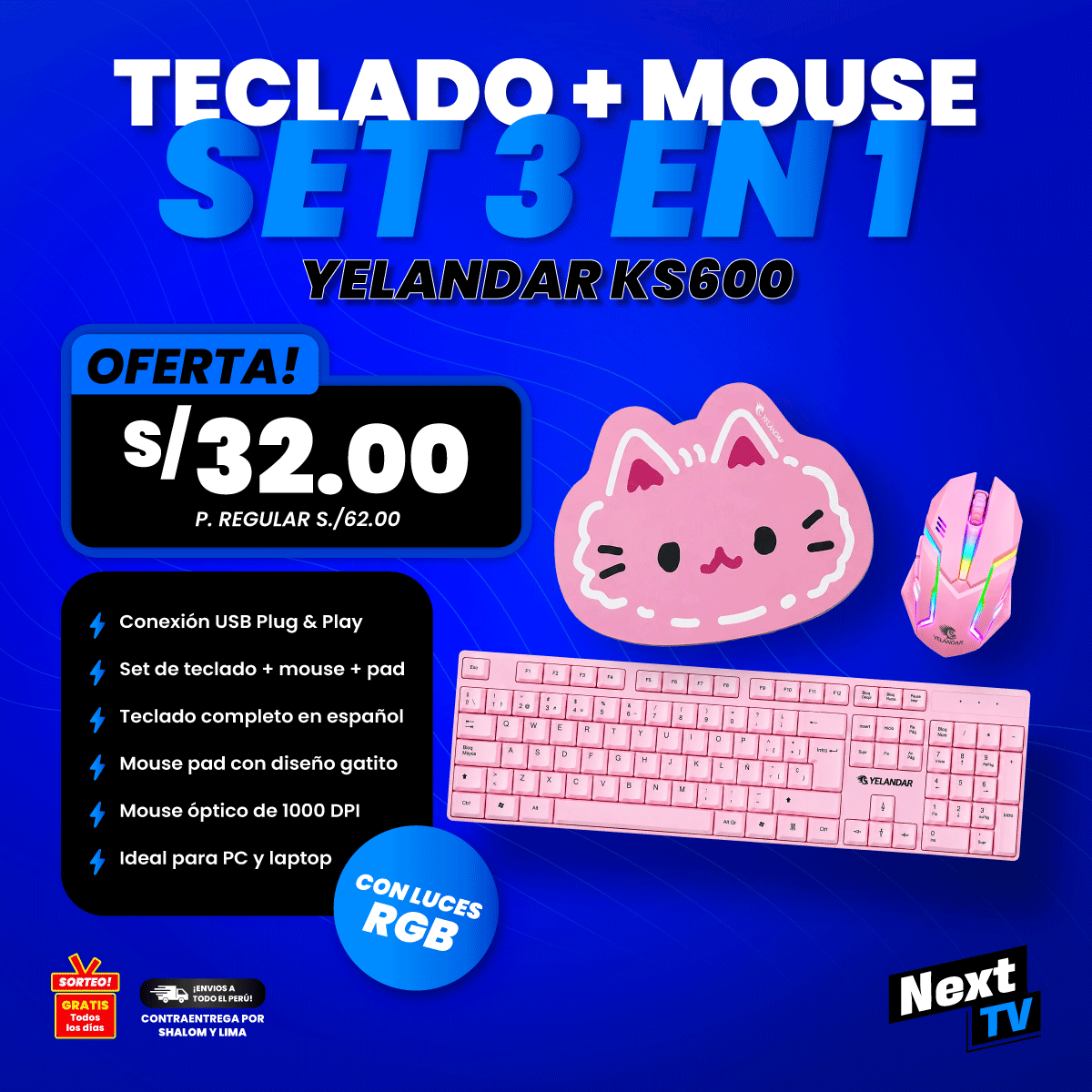 SET TECLADO + MOUSE 3 EN 1 YELANDAR KS600 - PC422