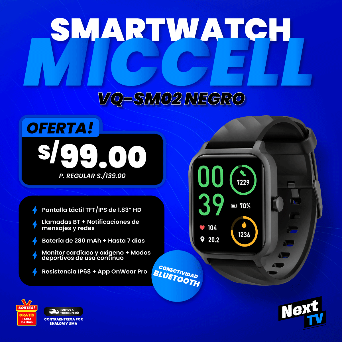 SMARTWATCH MICCELL VQ-SM02 NEGRO