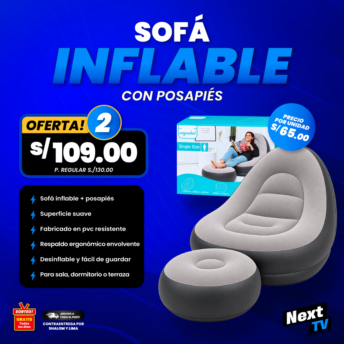 SOFA INFLABLE CON POSAPIES
