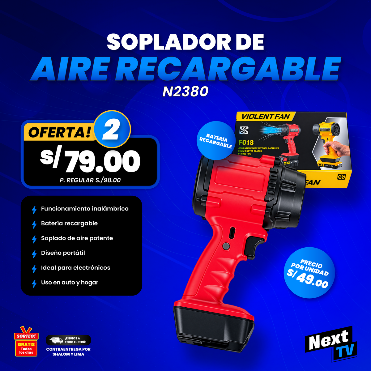 SOPLADOR DE AIRE RECARGABLE N2380