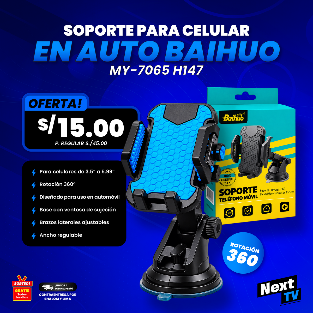 SOPORTE PARA CELULAR EN AUTO BAIHUO MY-7065 - H147