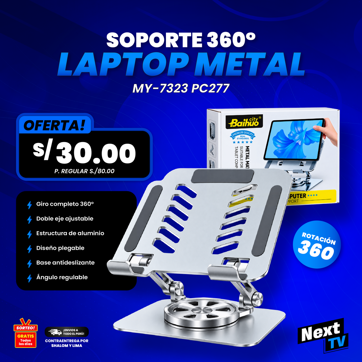 SOPORTE PARA LAPTOP METAL MY-7323 360° GIRATORIO PC277