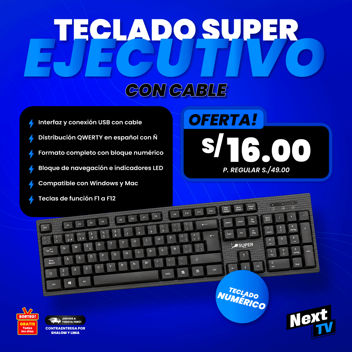 TECLADO CON CABLE EJECUTIVO SUPER - PC14