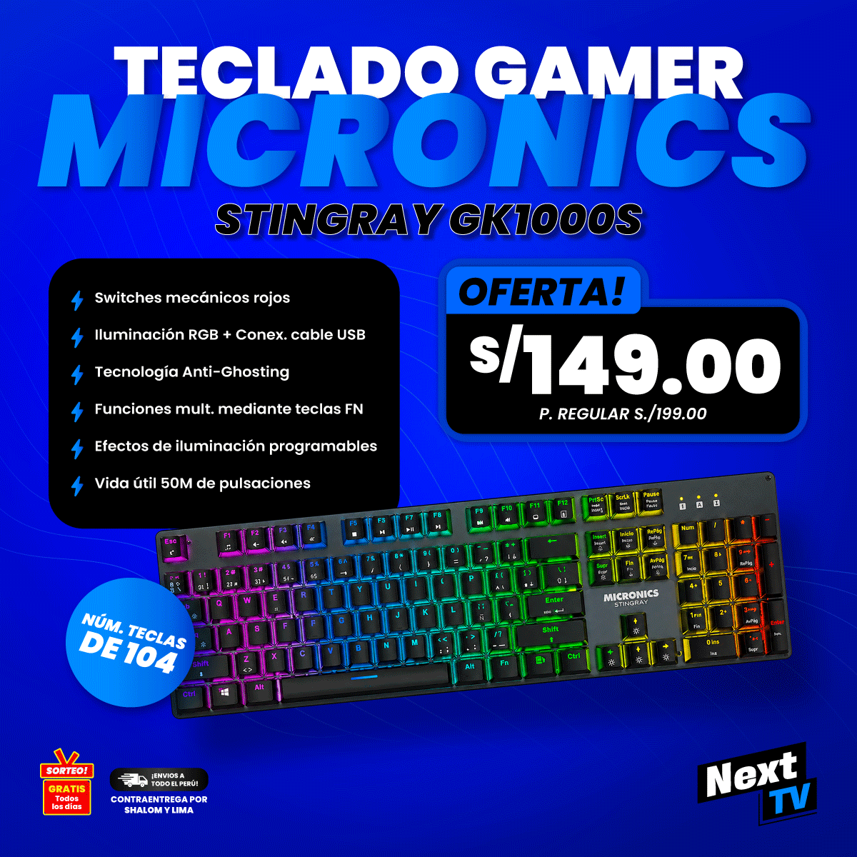 TECLADO GAMER MICRONICS STINGRAY GK1000S - PC390
