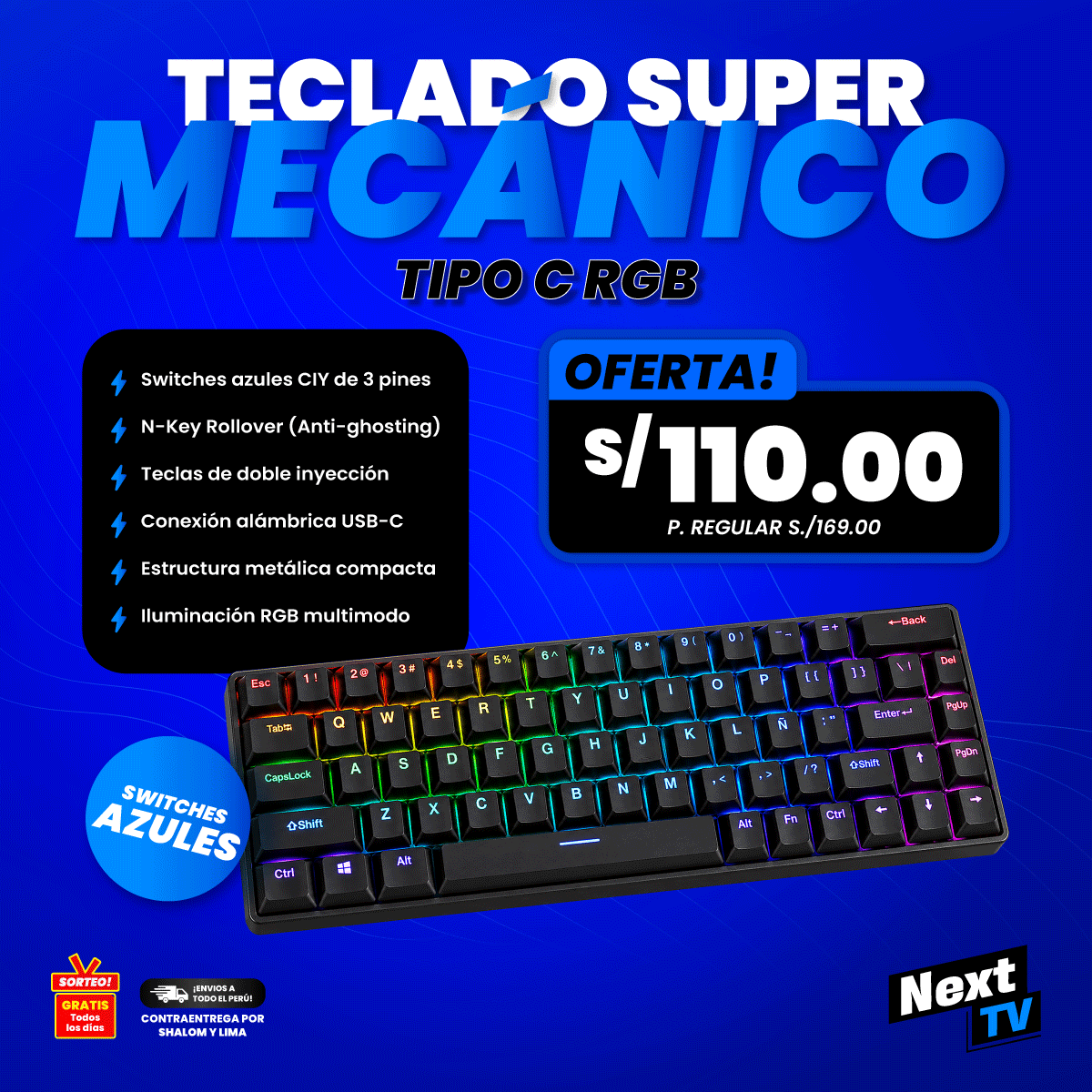TECLADO MECÁNICO SUPER EJECUTIVO TIPO C RGB - PC03