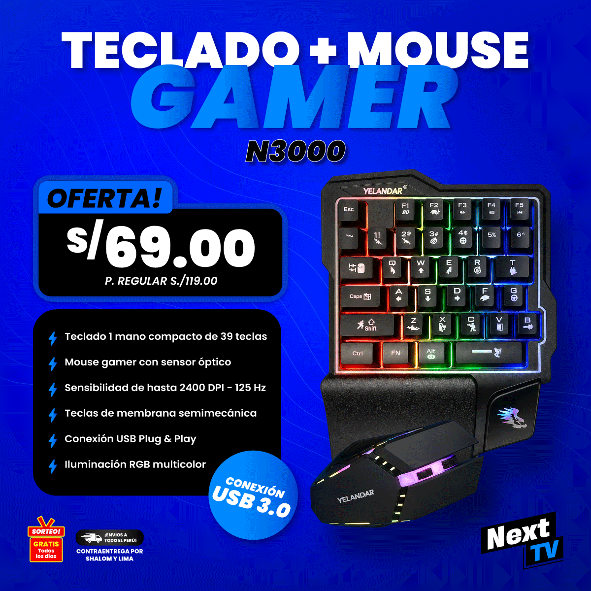 TECLADO + MOUSE GAMER N3000
