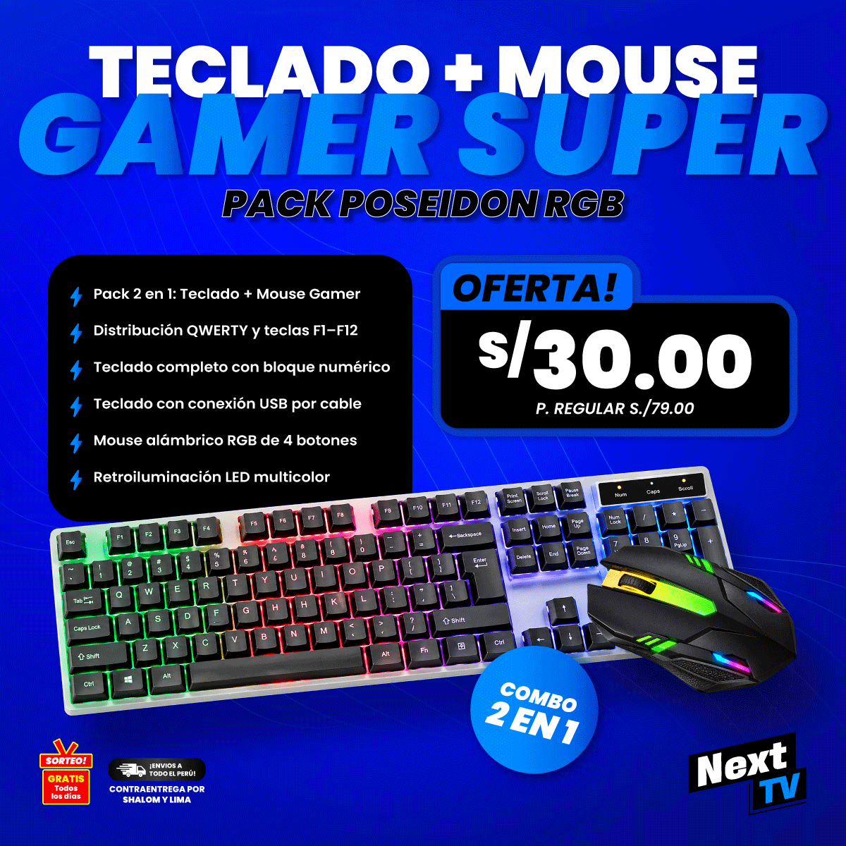 TECLADO + MOUSE GAMER SUPER PACK POSEIDON RGB - PC16
