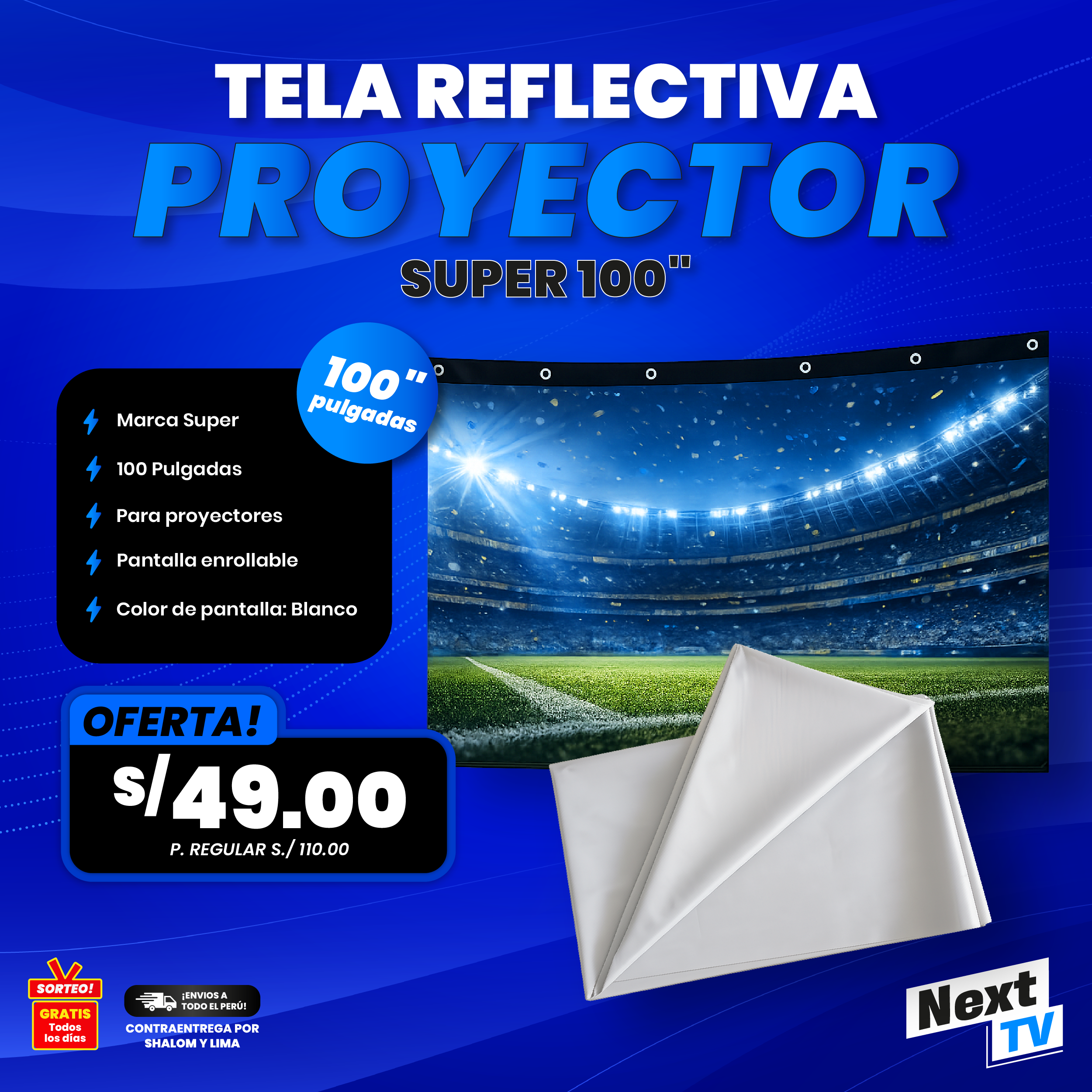 TELA REFLECTIVA PARA PROYECTOR 100" SUPER