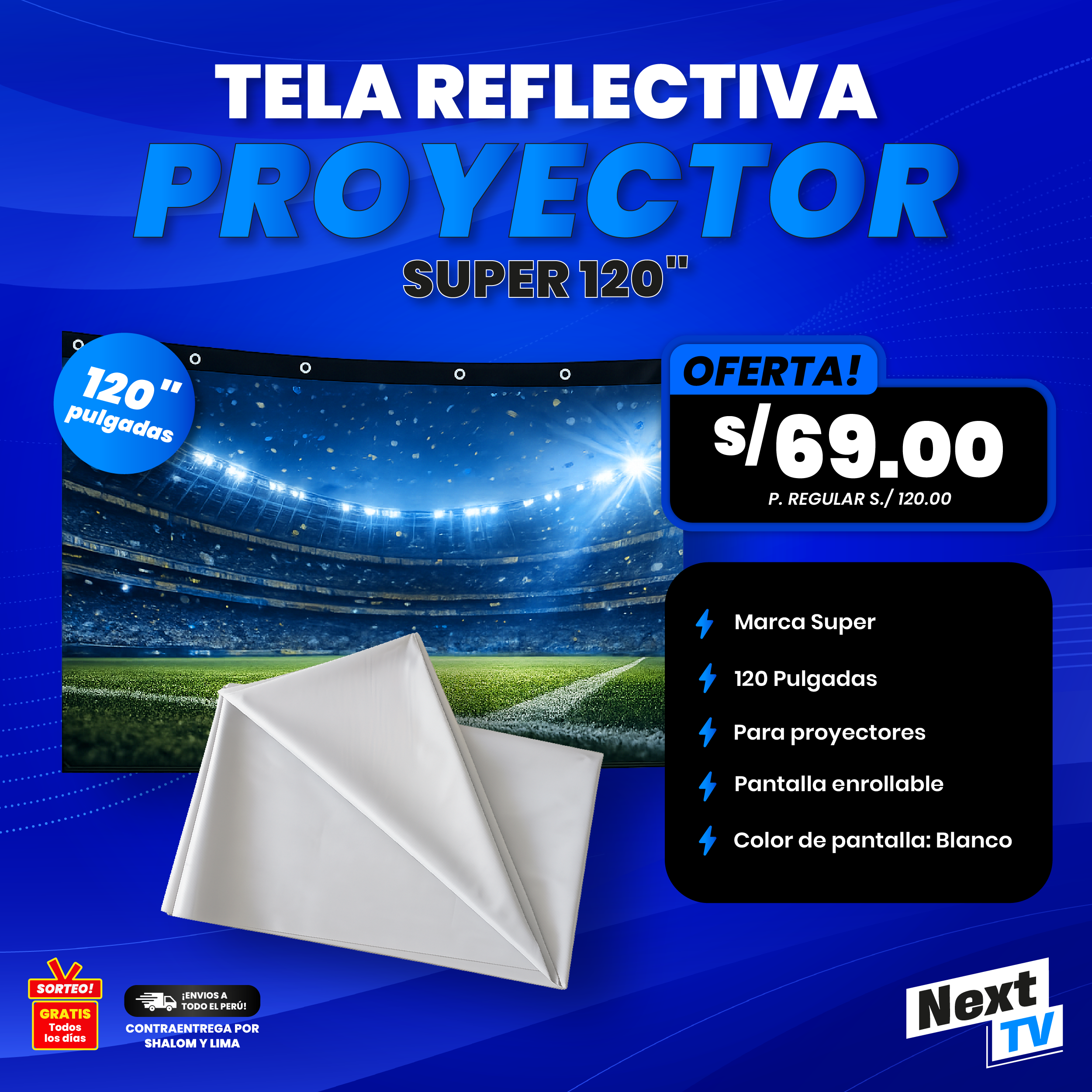 TELA REFLECTIVA PARA PROYECTOR 120" SUPER