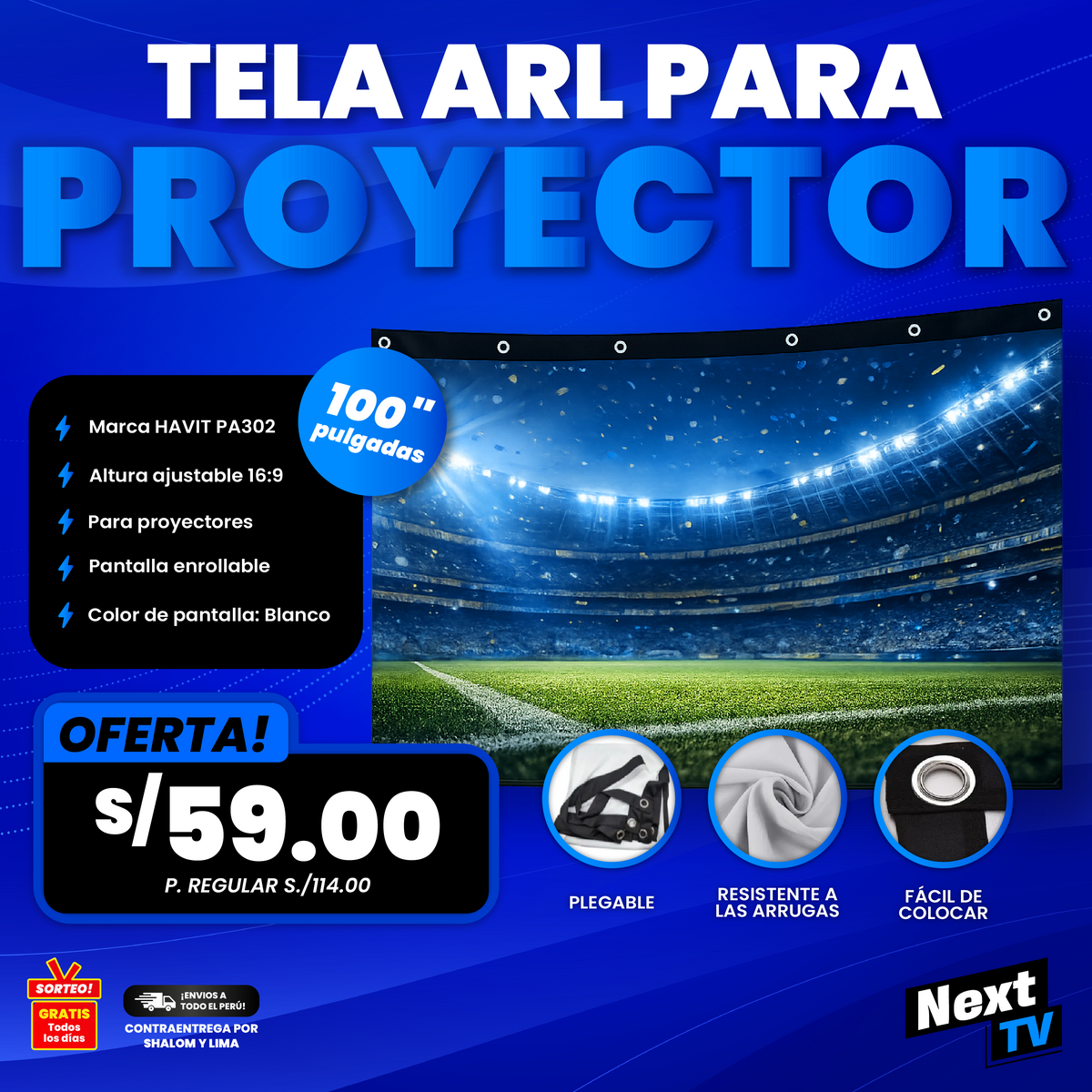 TELA REFLECTIVA PARA PROYECTOR 100"