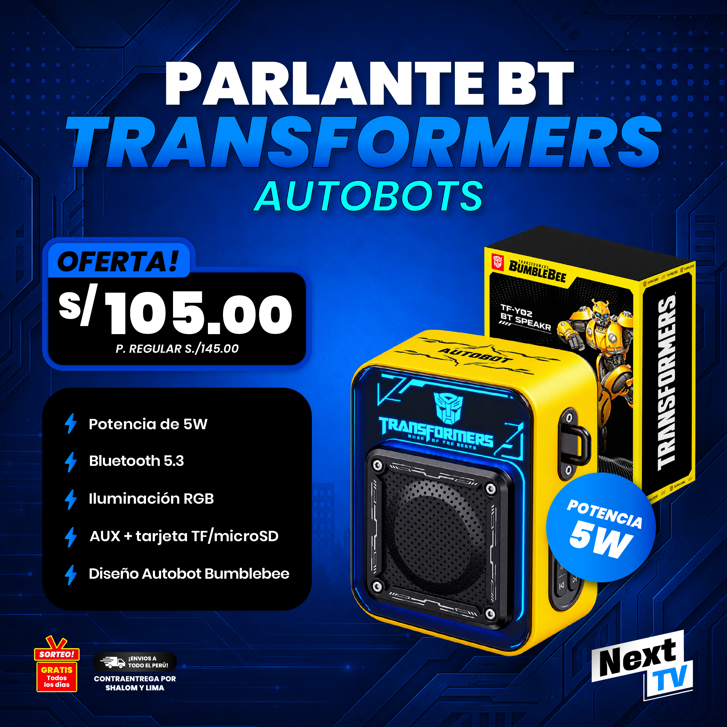 PARLANTE BT TRANSFORMERS AUTOBOTS