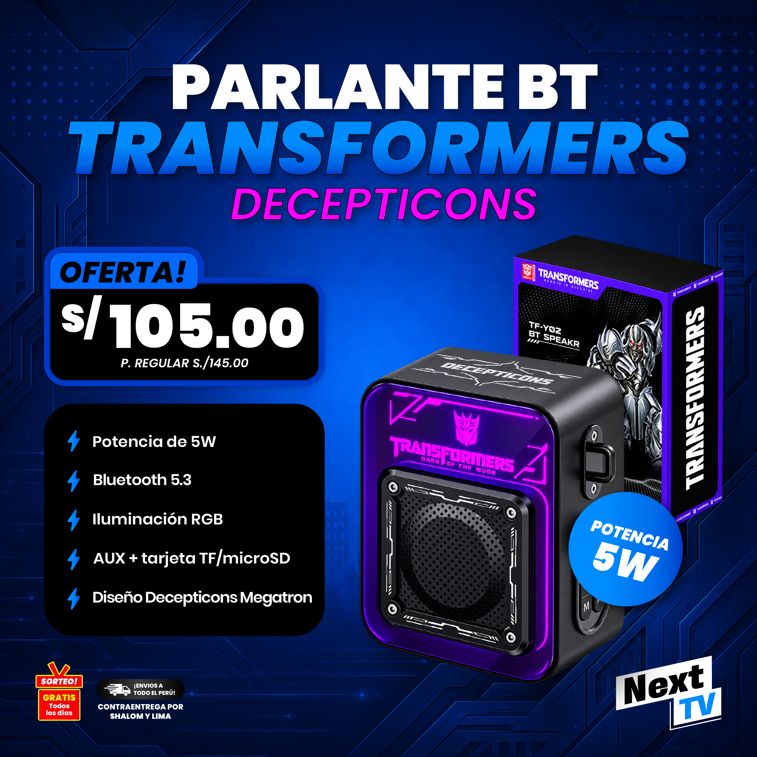 PARLANTE BT TRANSFORMERS DECEPTICONS