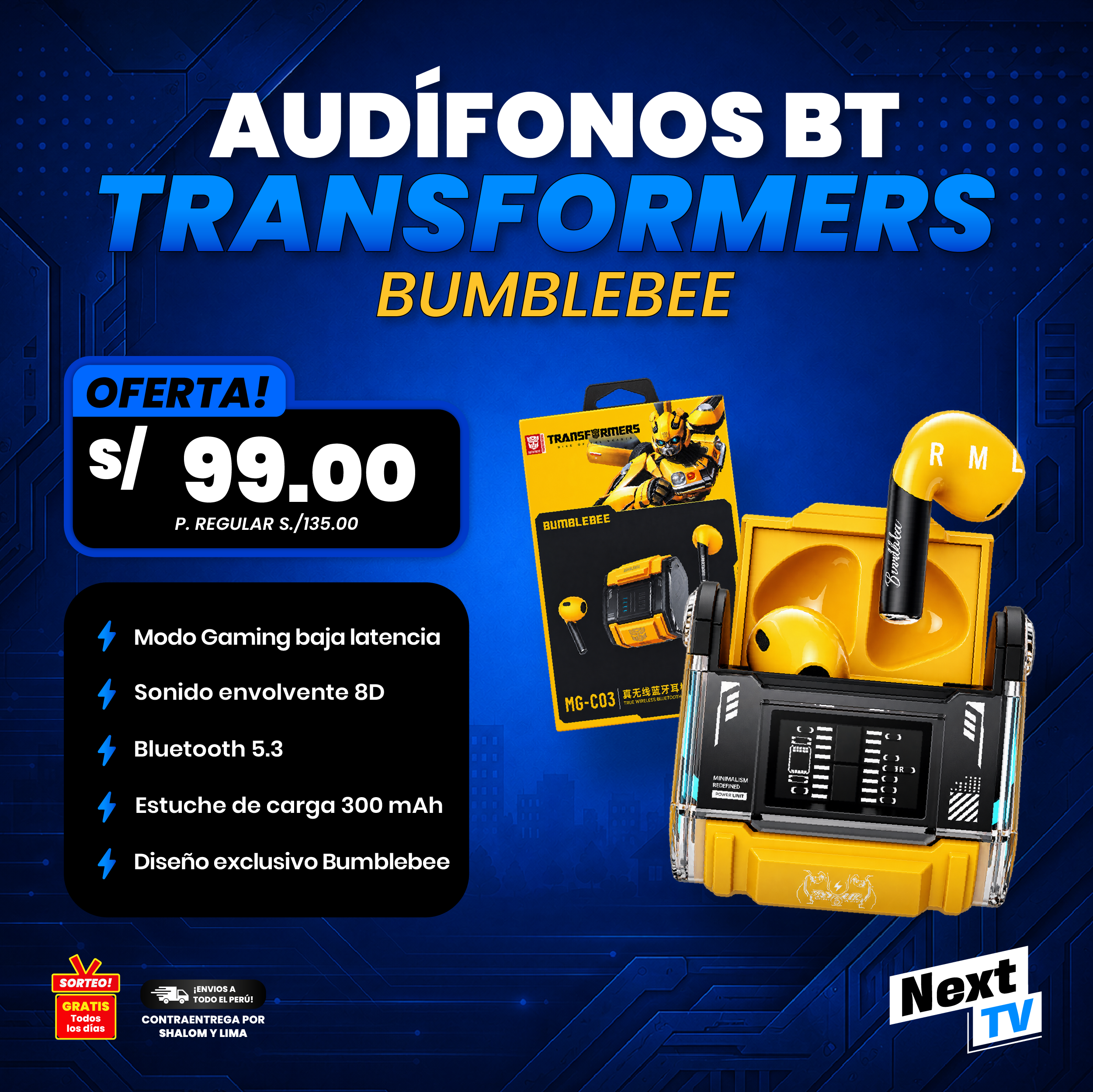 AUDÍFONOS BT TRANSFORMERS BUMBLEBEE MG-C03