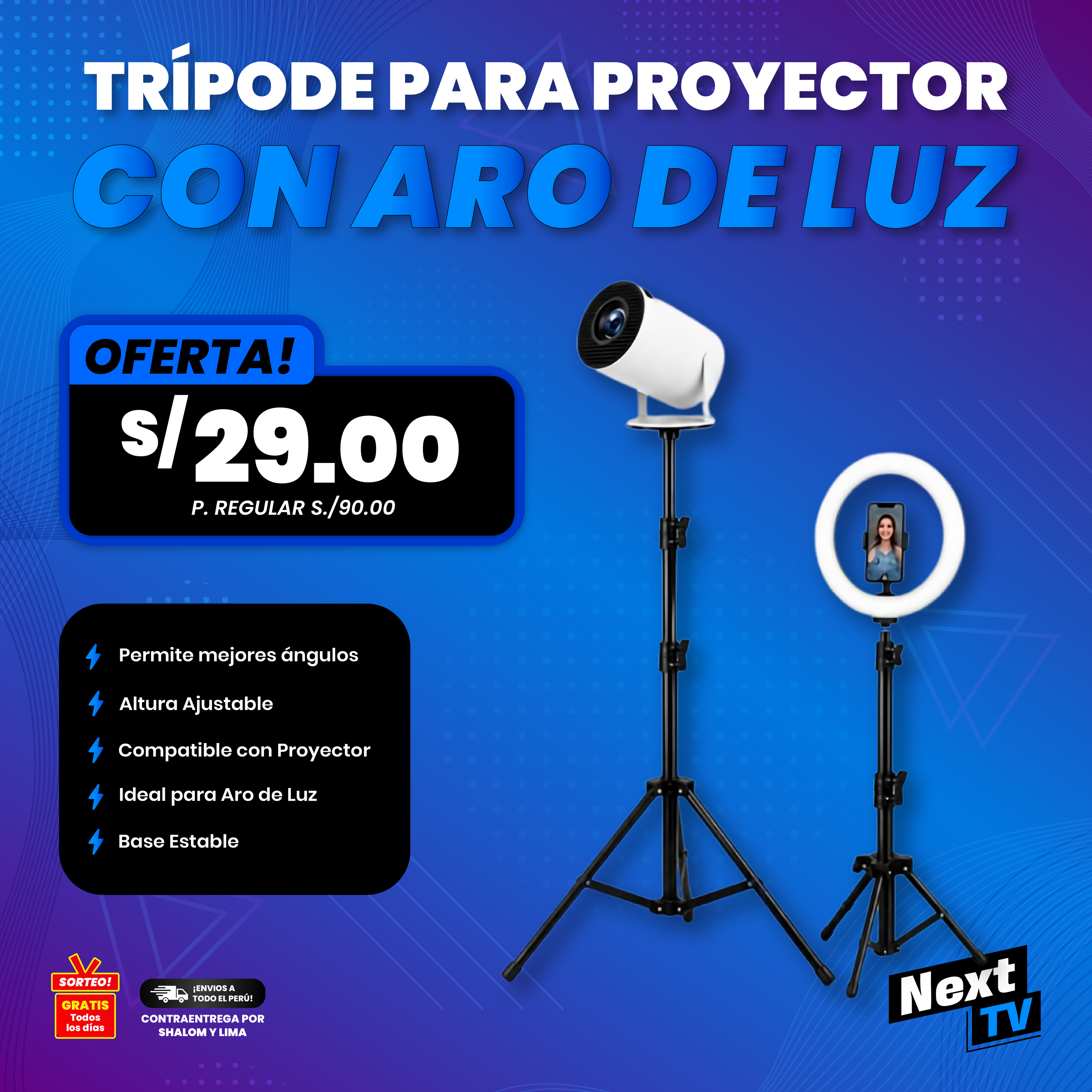 TRÍPODE PARA PROYECTOR Y ARO DE LUZ