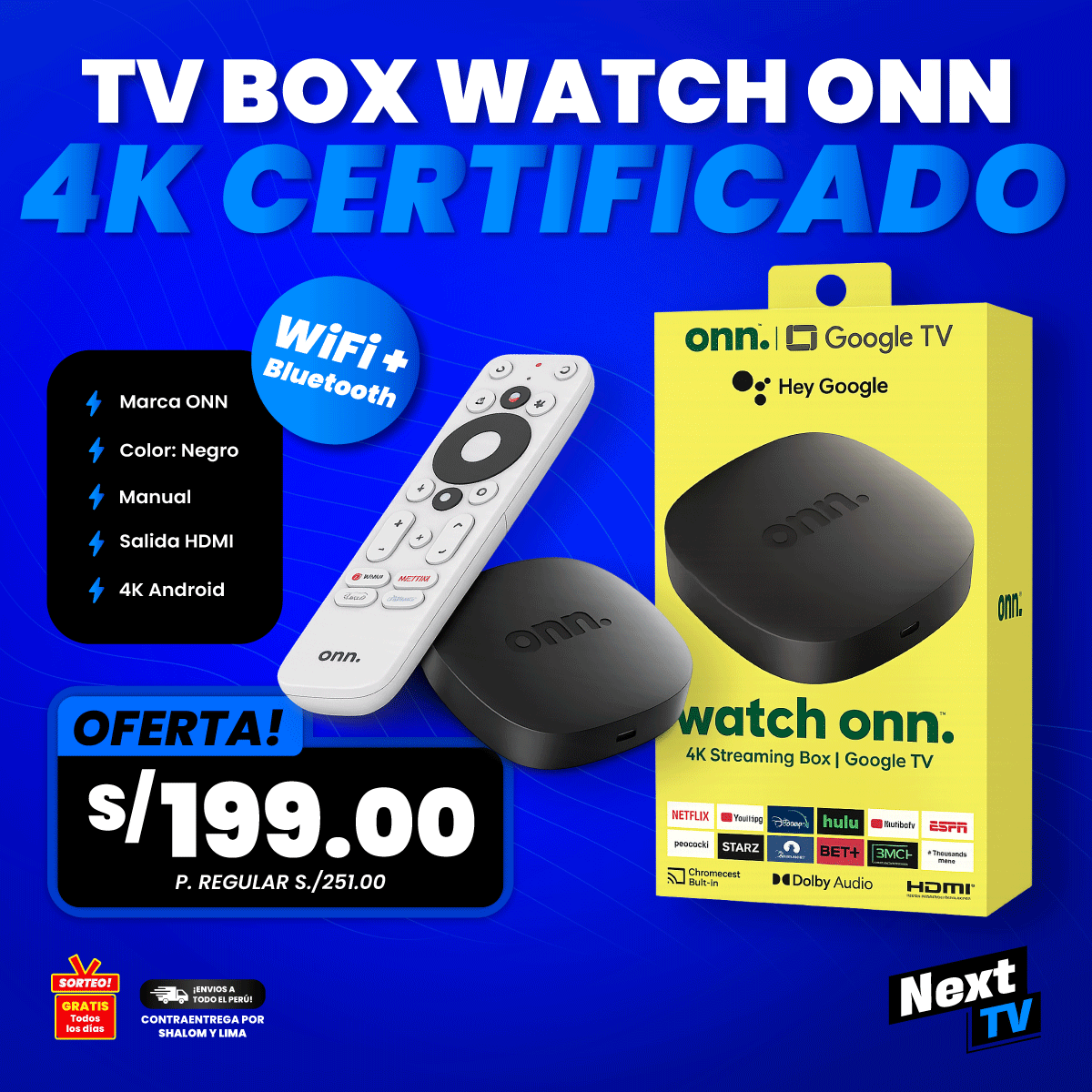 TV BOX WATCH ONN 4K CERTIFICADO
