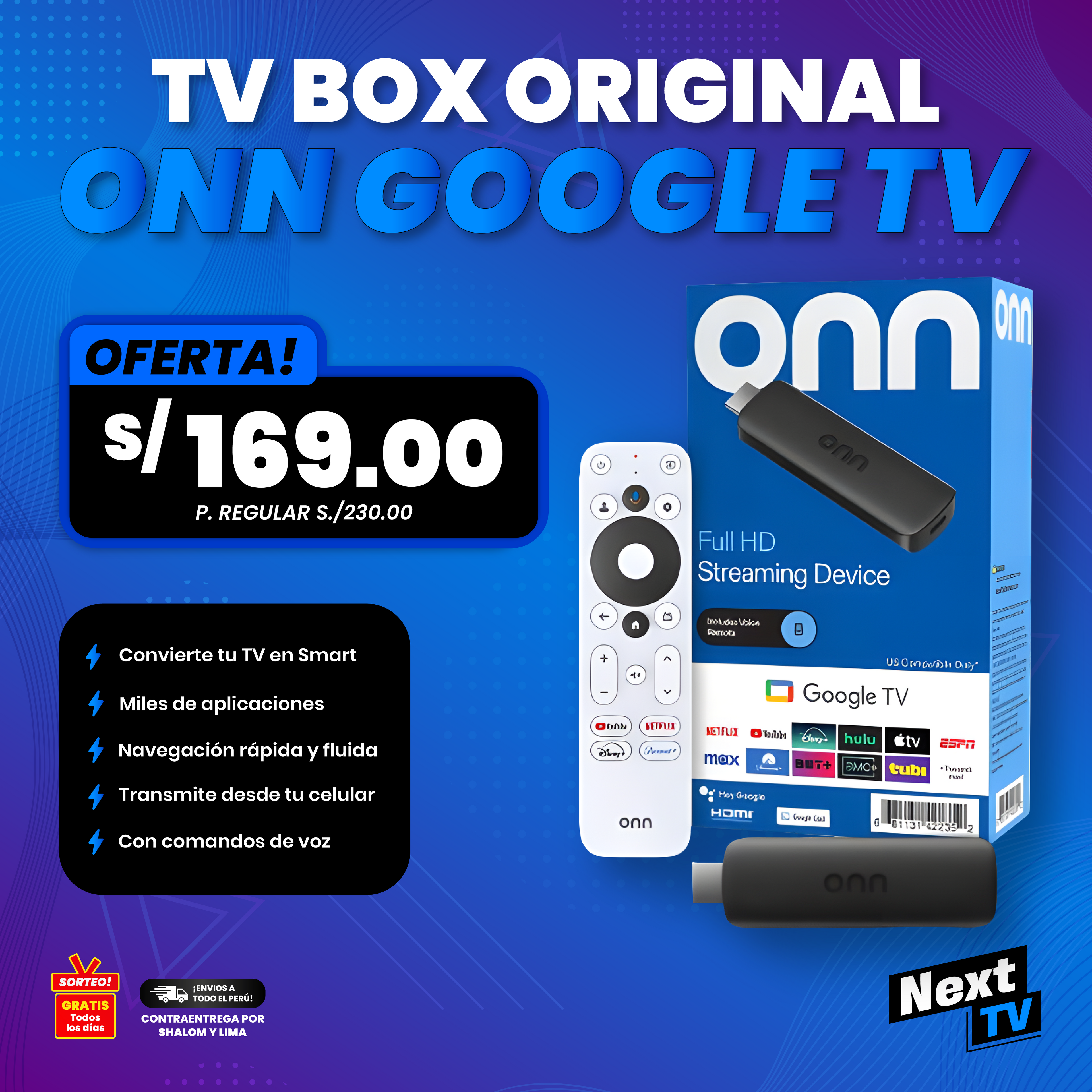 TV BOX ORIGINAL ONN GOOGLE TV FULL HD