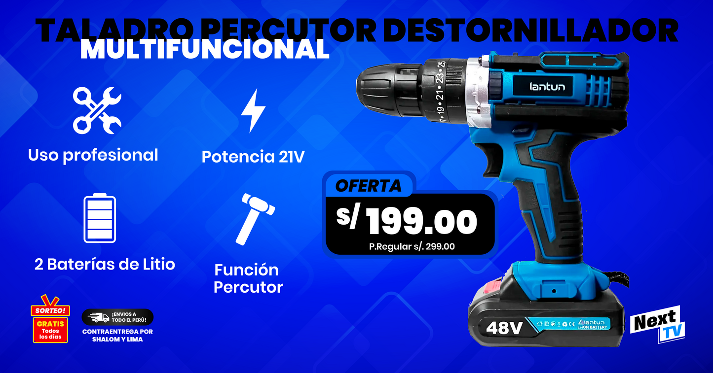 TALADRO PERCUTOR DESTORNILLADOR MULTIFUNCIONAL