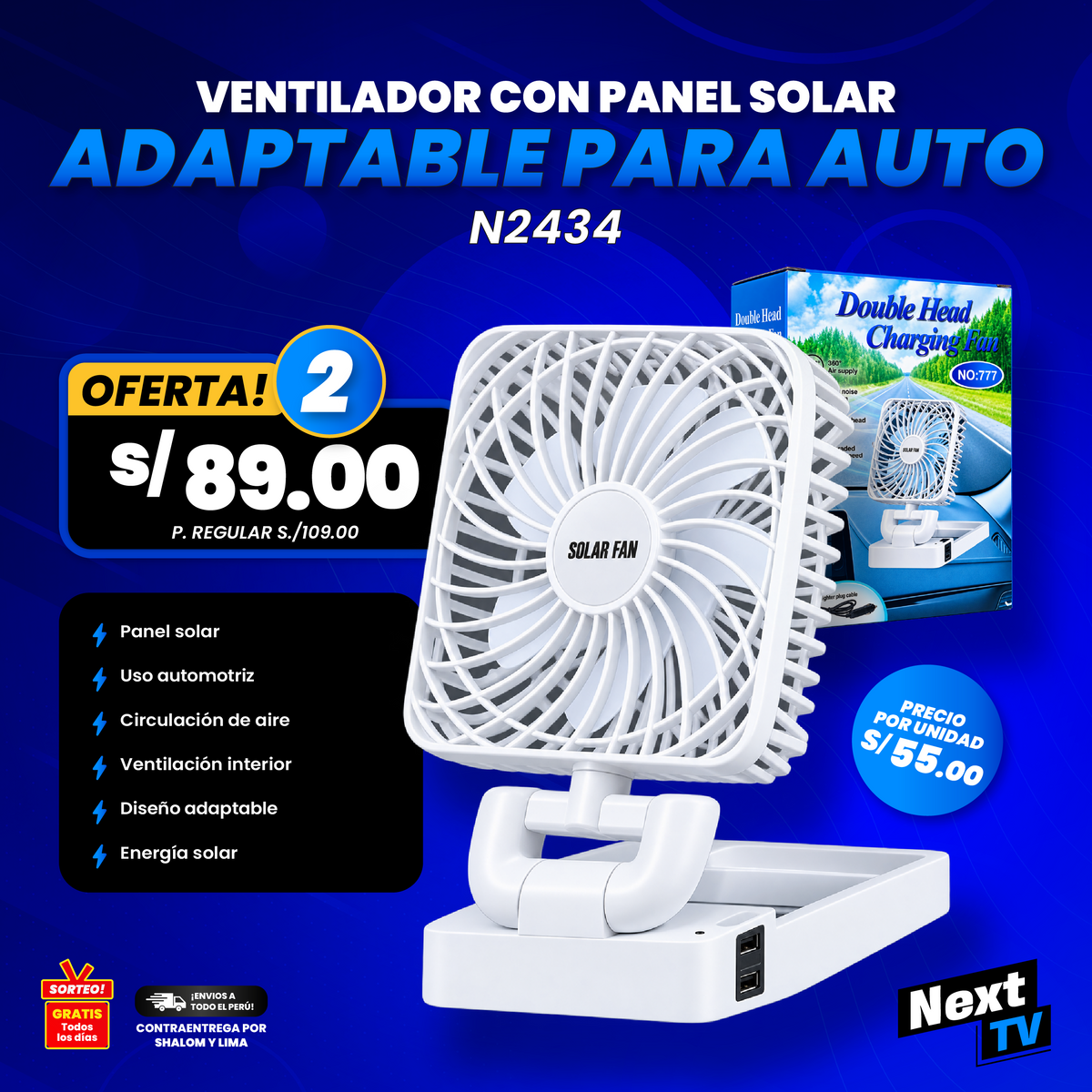 VENTILADOR CON PANEL SOLAR ADAPTABLE PARA AUTO N2434