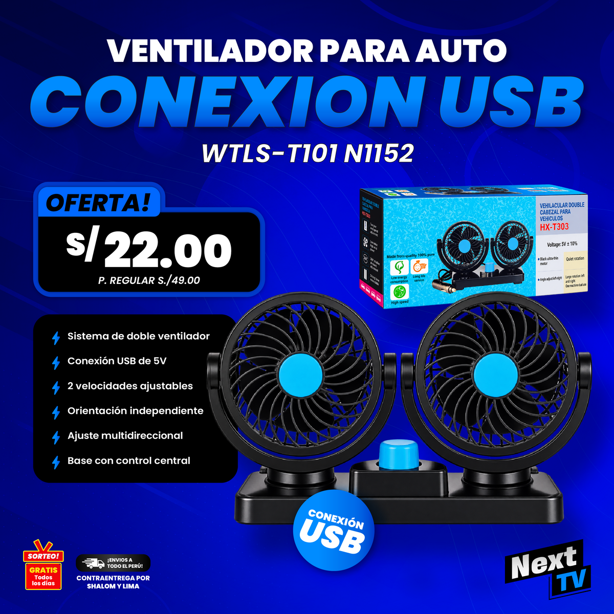 VENTILADOR PARA AUTO CONEXION USB WTLS-T101 N1152