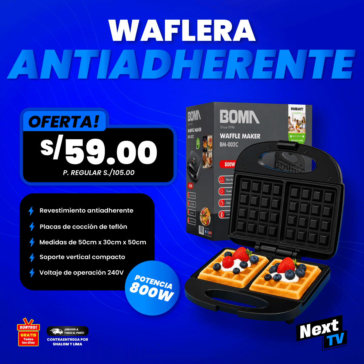 WAFLERA ANTIADHERENTE 800W