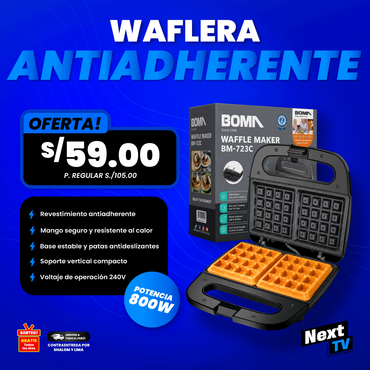WAFLERA ANTIADHERENTE 800W BM-723C