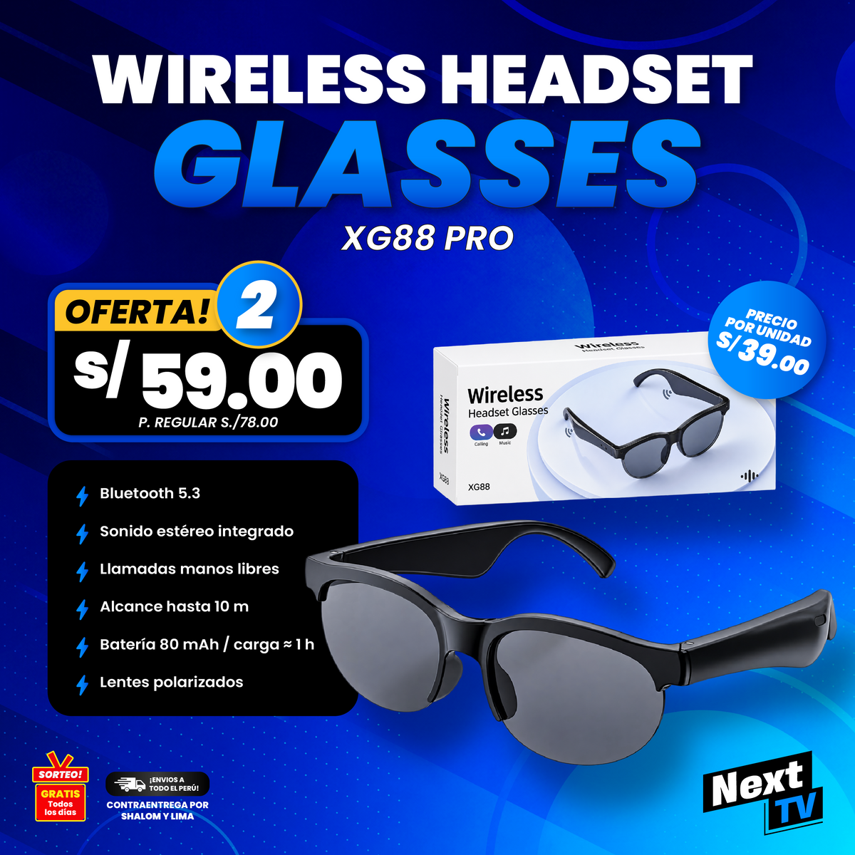 WIRELESS HEADSET GLASESS XG88 PRO