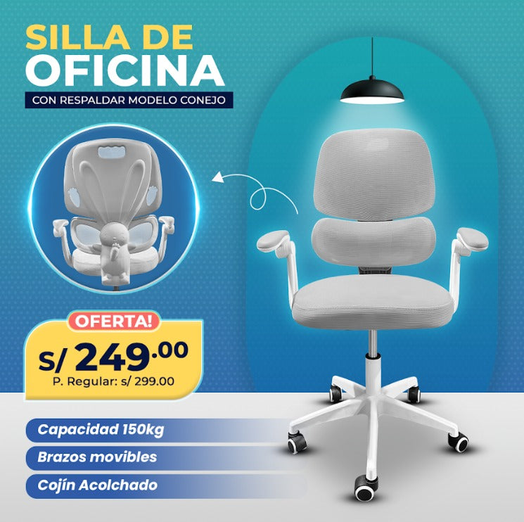 Silla de Oficina con Respaldar Modelo Conejon Color Ploma