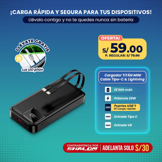 Cargador Portátil TITÁN MINI – 15,000 mAh / 25W de Potencia