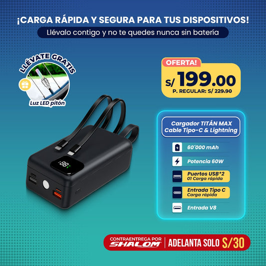 Cargador Portátil TITÁN MAX – 60,000 mAh / 60W de Potencia
