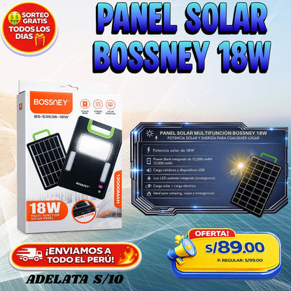 PANEL SOLAR MULTIFUNCIÓN BOSSNEY 18W ☀️
