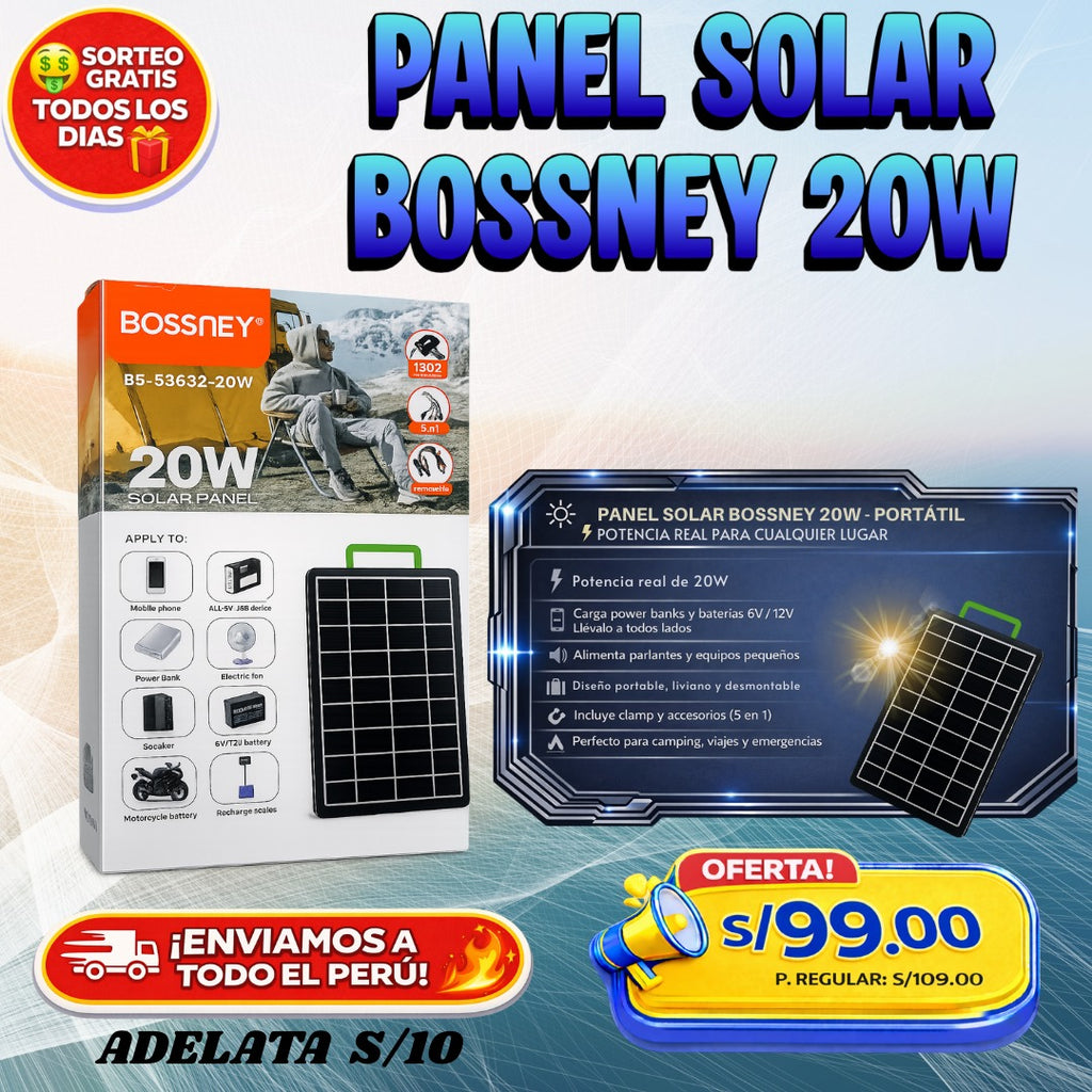 PANEL SOLAR PORTÁTIL BOSSNEY 20W ☀️