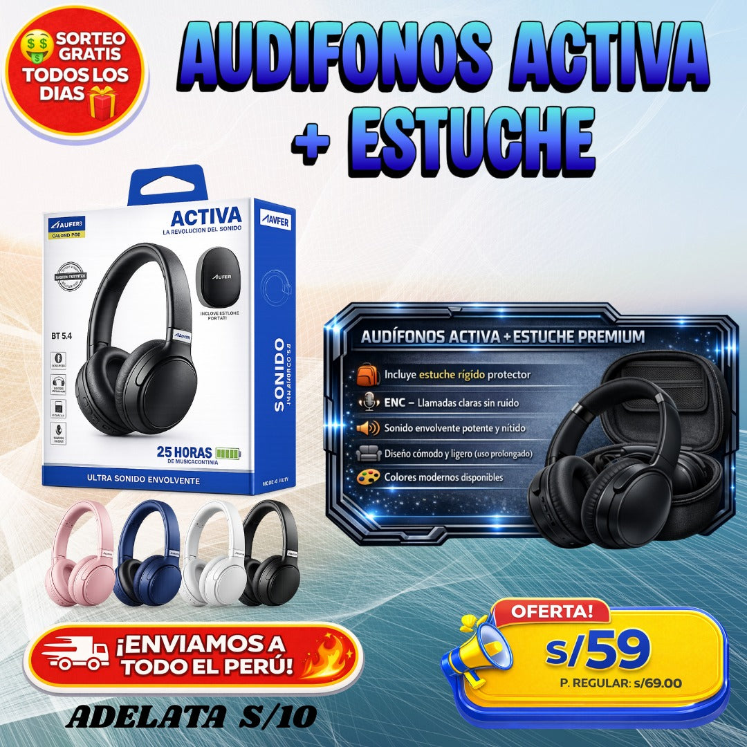 AUDÍFONOS ACTIVA + ESTUCHE 🎧