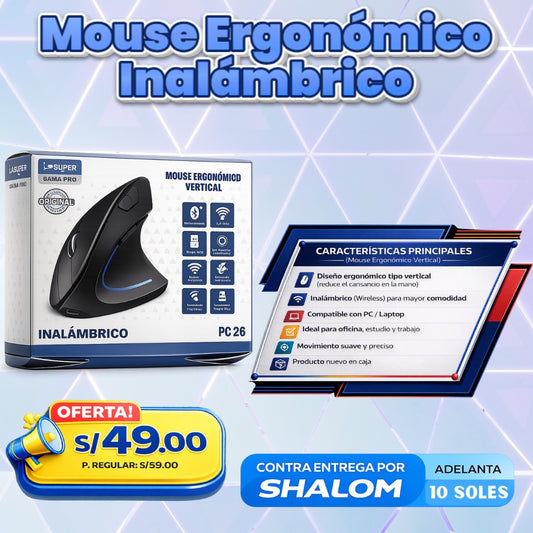 Mouse Ergonómico Inalámbrico Vertical 🔥
