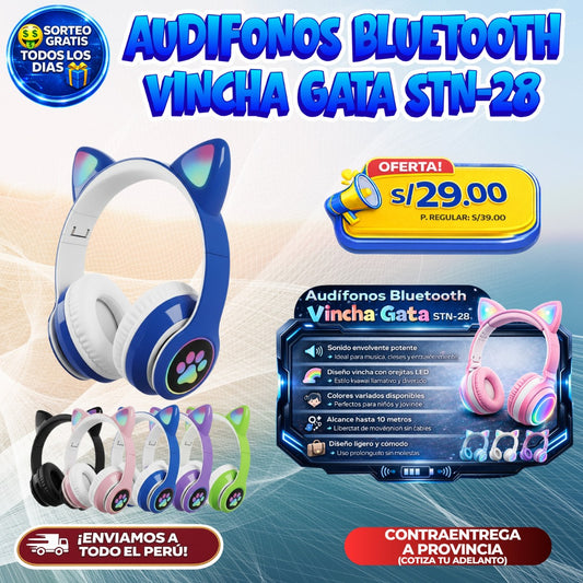 Audífonos Bluetooth Vincha Gata STN-28 🎧🐾