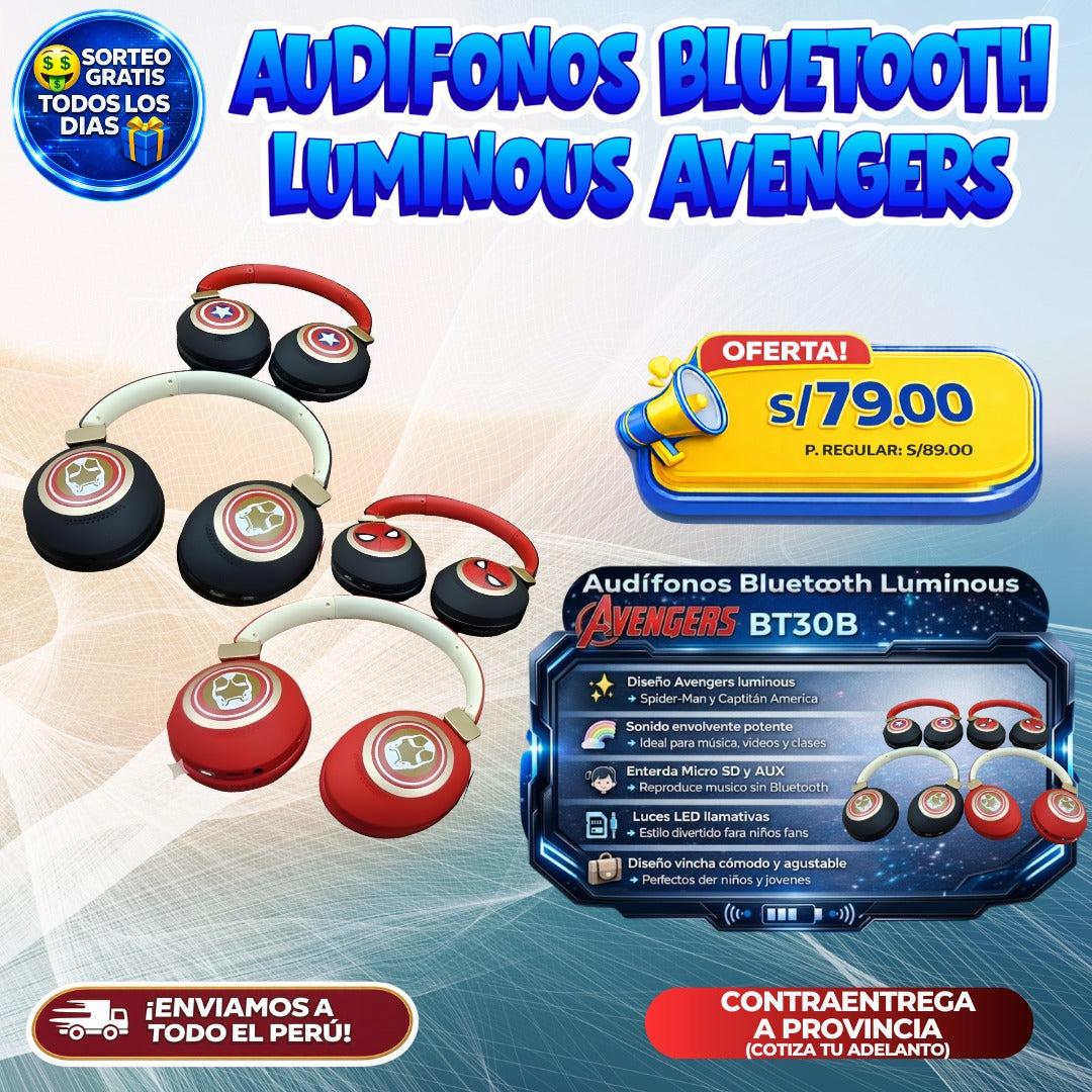 Audífonos Bluetooth Luminous Avengers 🎧🔥