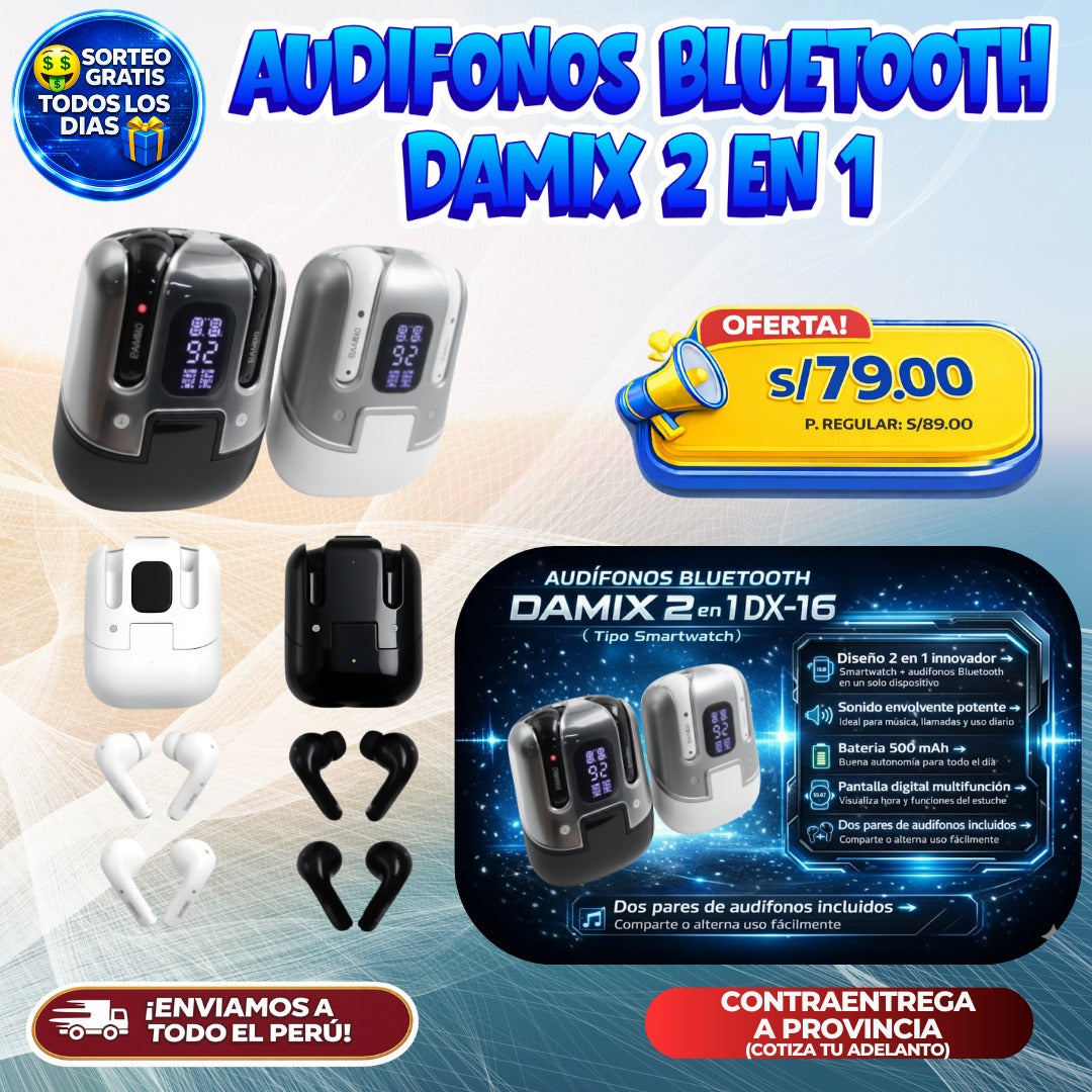 Audífonos Bluetooth DAMIX 2 en 1 Tipo Smartwatch 🎧