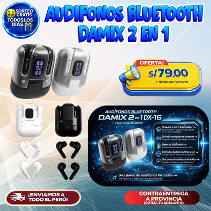 Audífonos Bluetooth DAMIX 2 en 1 Tipo Smartwatch 🎧