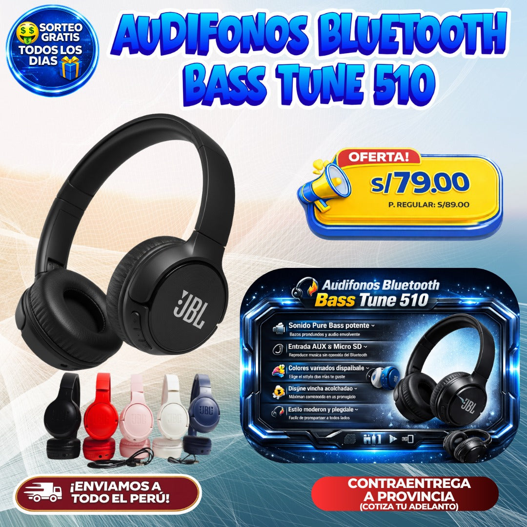 Audífonos Bluetooth Bass Tune 510 🎧🔥