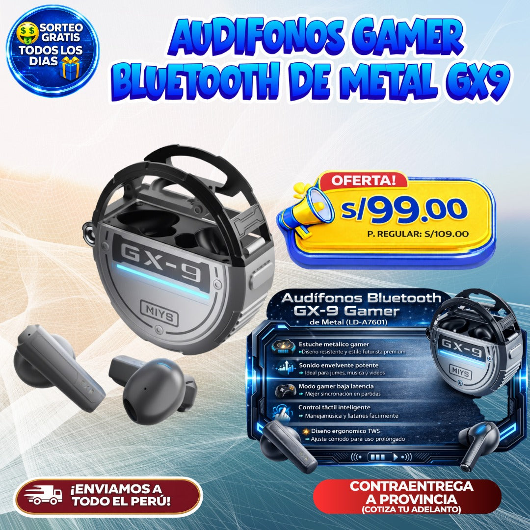 Audífonos Gamer Bluetooth de Metal GX9 🔥