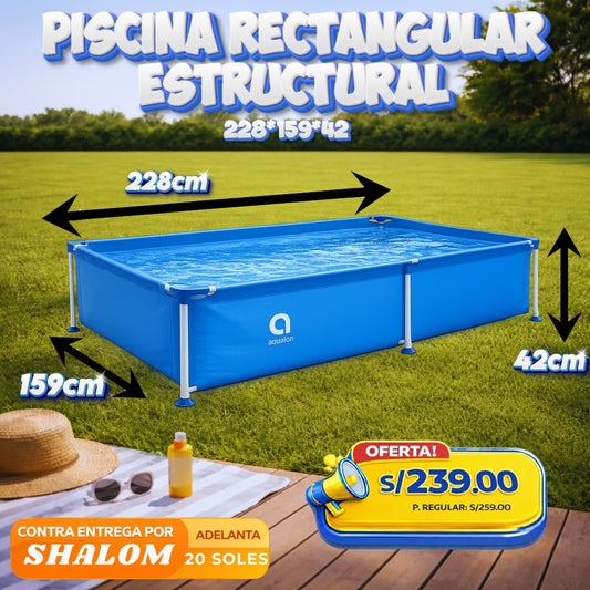 Piscina Rectangular Estructural 228×159×42 cm – Diversión en Casa para Toda la Familia