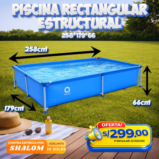 Piscina Rectangular Estructural 258 × 179 × 66 cm – Diversión familiar a lo grande